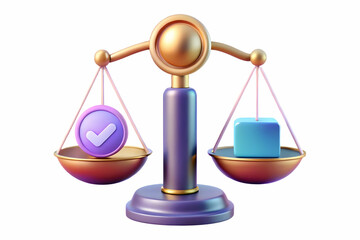 3D Glossy Holographic Balance Scales with Human Rights Badge on White Background - Justice and Equality Concept with Copy Space Below