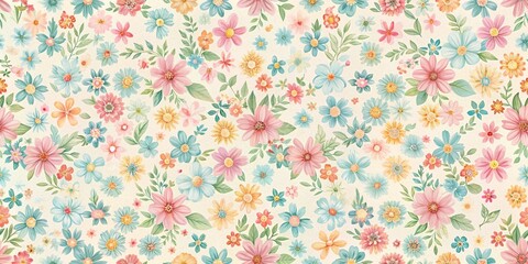 Cute small pastel color flowers on white background seamless pattern