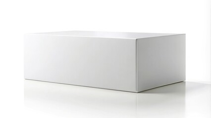 Naklejka premium 3D rendering of white asymmetrical horizontal rectangle box from front far side angle