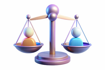 Flat Floating Holographic Balance Scales Surrounded by Glowing Human Rights Symbols - Clean White Background with Copy Space for Business Concepts