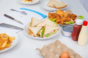 Cooking and baking a cake dessert, food bread, toasts, dough for breakfast or lunch in kitchen