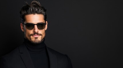 Obraz premium Stylish Man in Sunglasses Against Dark Background