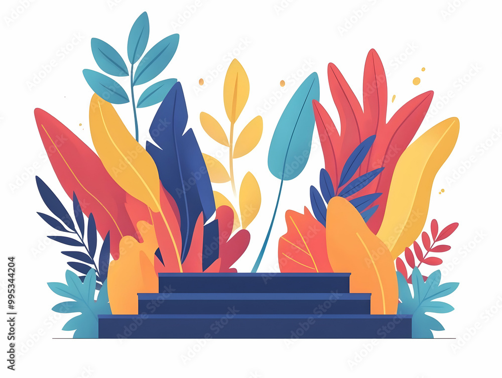 Poster flat podium design with abstract shapes and festive colors for yalda night - modern and minimalistic