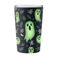 Obraz premium A whimsical green ghost pattern on a dark background, perfect for Halloween-themed decor or celebrations.