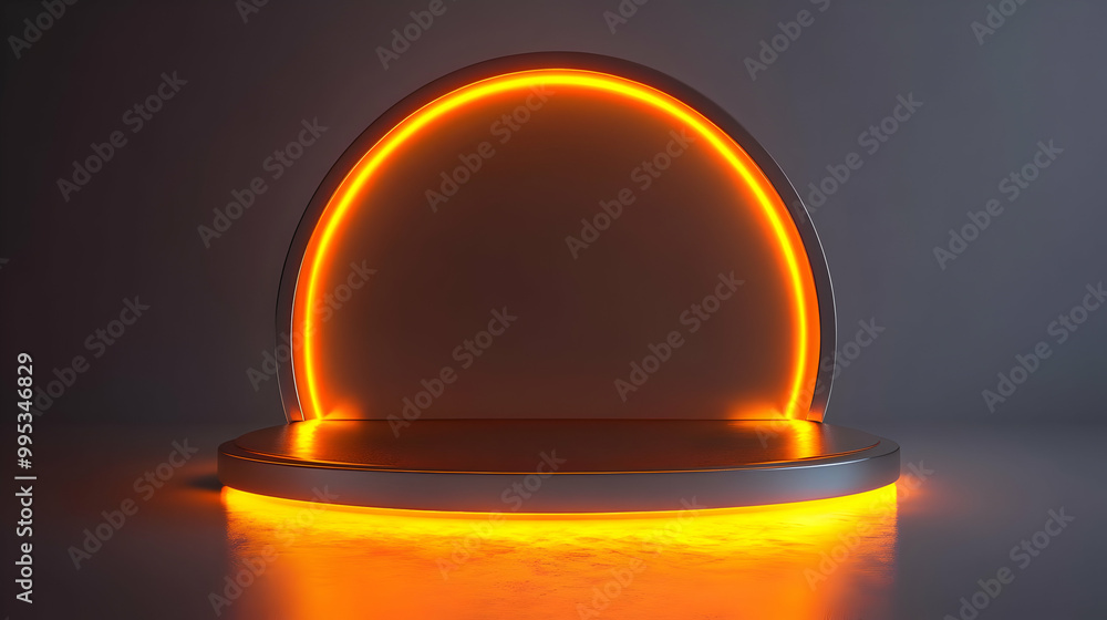Poster 3d glowing holographic podium design concept with glossy surface for awards display | ideal showcase