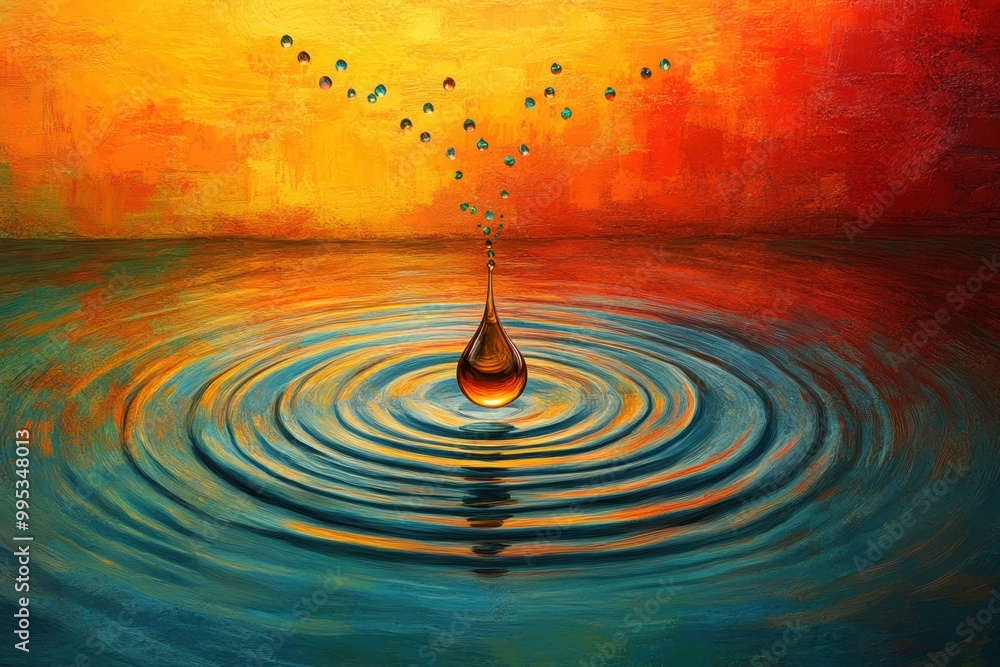 Aufkleber a stylized image of a drop of oil falling into a pool creating ripples that symbolize the broader im