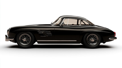 Naklejka premium Classic black sports car showcased against a white background in a side view perspective