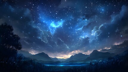 88. A dramatic night sky filled with stars and constellations