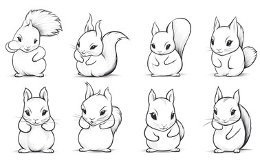 Cute squirrel line drawing illustration