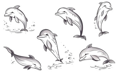 Naklejka premium Illustration, line drawing, dolphin