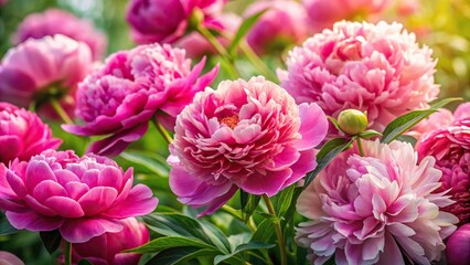 Obraz premium Depth of Field Peonies emphasize ruffled petals and rich colors in full blooms