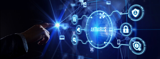 Antivirus Cyber security Data protection Technology concept on virtual screen.