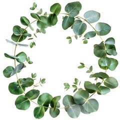 Obraz premium Round wreath made from branches of eucalyptus leaves isolated on white background