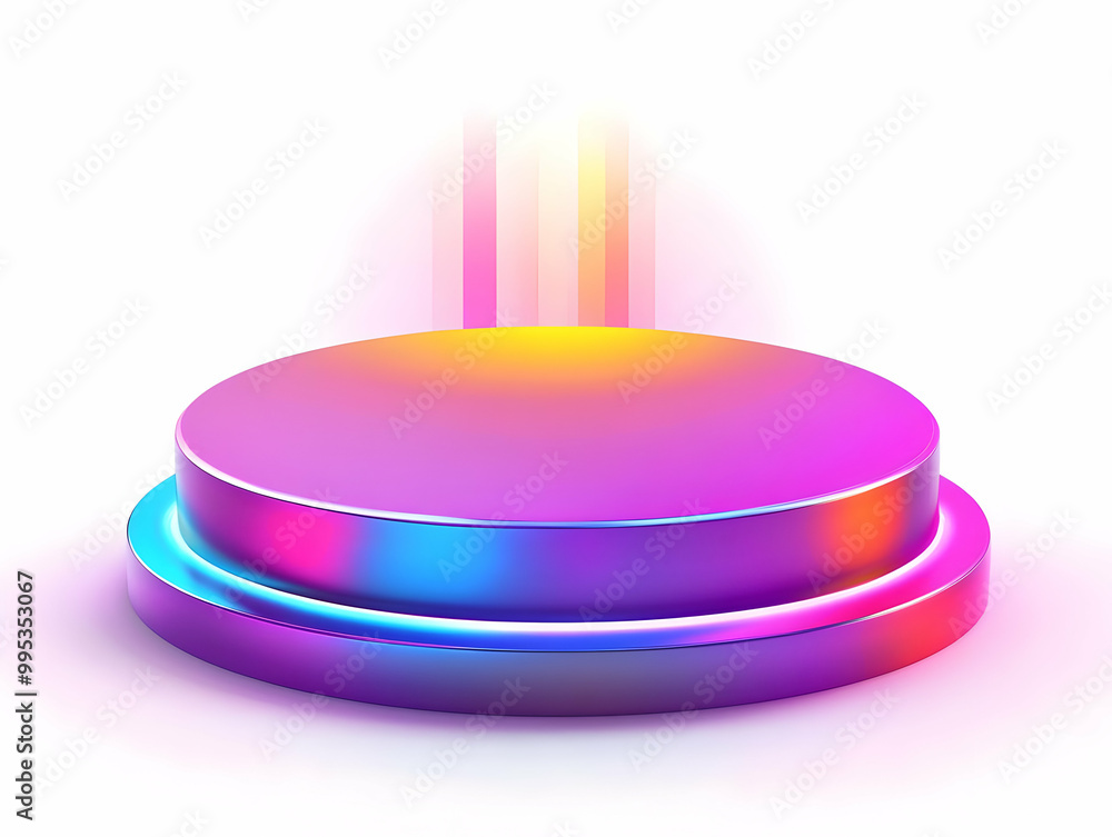 Poster flat holographic podium design with glossy surface and open front for awards display � vector illust