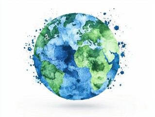 Watercolor Earth Globe with Splashes