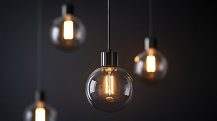 Stylish hanging light bulbs illuminating a dark room with a modern design aesthetic