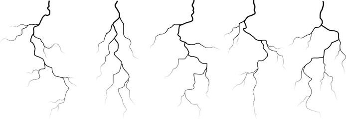 Vector lightning silhouettes set. Thunderstorm design. Vector illustration	