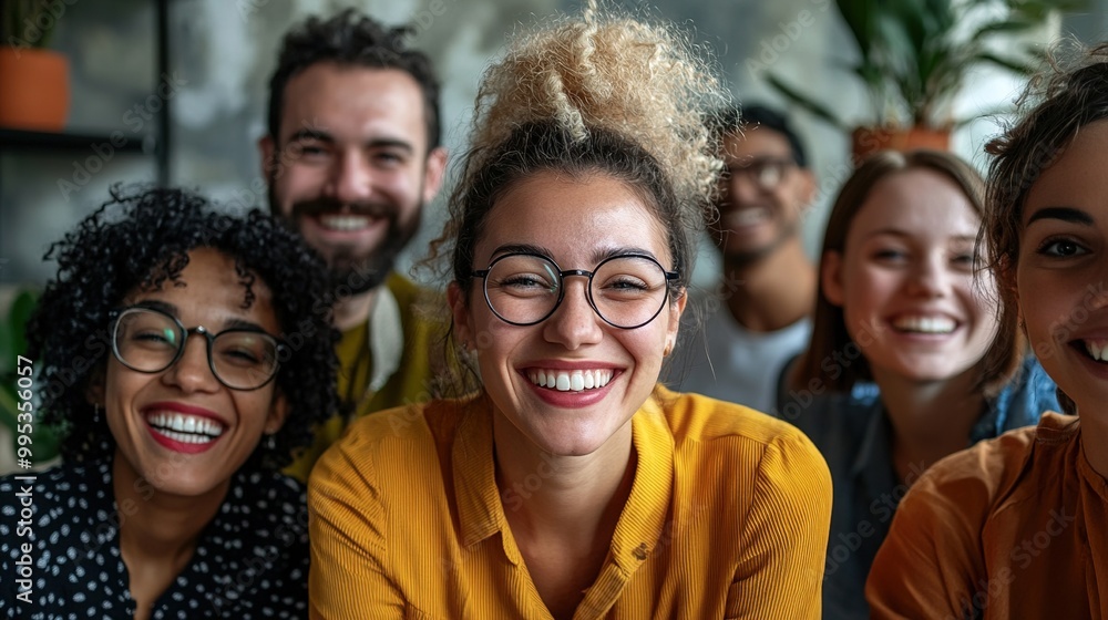 Poster Smiling Diverse Group of Friends Posing Together