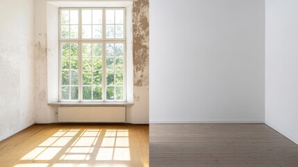 Fototapeta premium Sunlit room with window and minimalistic interior