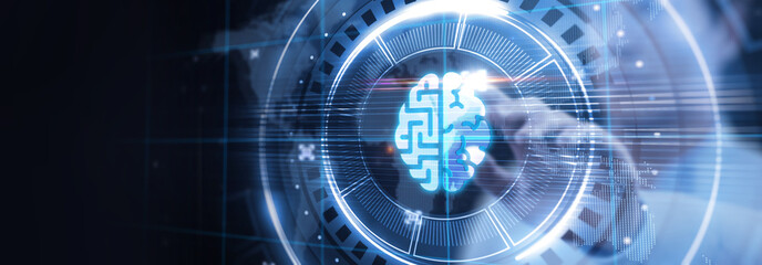 Artificial intelligence (AI), machine learning and modern computer technologies concepts.