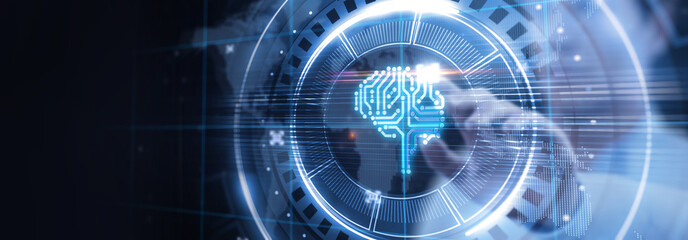 Artificial intelligence (AI), machine learning and modern computer technologies concepts.