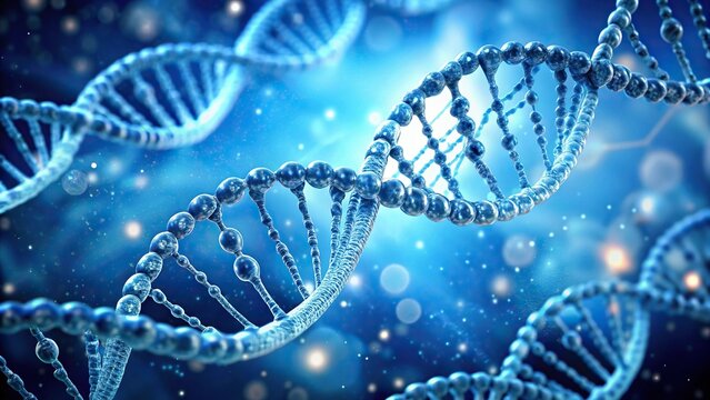 DNA genetics electron microscopy on blue background with depth of field