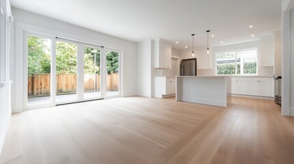 Obraz premium Modern Bright Kitchen and Living Room Interior Design