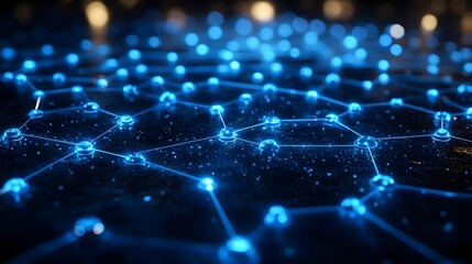 Obraz premium Futuristic Network with Glowing Nodes and Connections in Dark Space