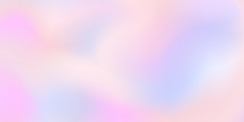 Abstract holographic pastel light pink, soft lavender, pale peach, baby blue gradient background for web header, banner design. Cute hologram backdrop, smooth texture