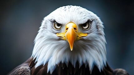 Obraz premium Powerful Bald Eagle Close-Up: Sharp Eyes, Majestic Feathers, and a Commanding Presence