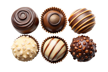 various of chocolate pralines from top view