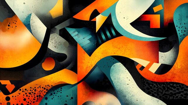 Strange and surreal abstract composition featuring vibrant organic shapes and geometric patterns in modern colors