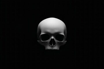 White Skull on Black Background: Minimalist and Spooky Image