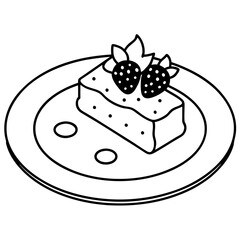 A colorful plate with a chocolate brownie. Top with strawberries and blueberries.