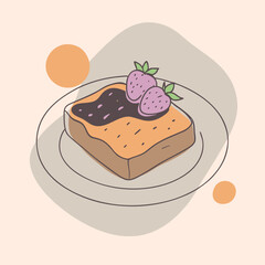 A colorful plate with a chocolate brownie. Top with strawberries and blueberries.