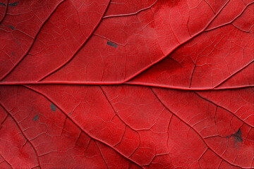 Fototapeta premium Close-Up of Red Autumn Leaf: Detailed Texture and Veins