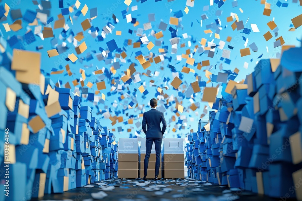 Aufkleber a digital figure standing in front of multiple ballot boxes representing the options and availabilit