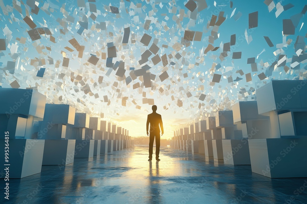 Aufkleber a digital figure standing in front of multiple ballot boxes representing the options and availabilit