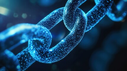 Blue Digital Chain Link with Glowing Nodes