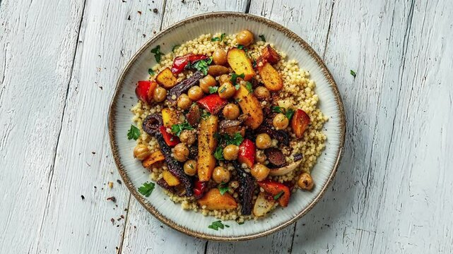 Delicious Vegan Roasted Vegetable and Chickpea Couscous Dish