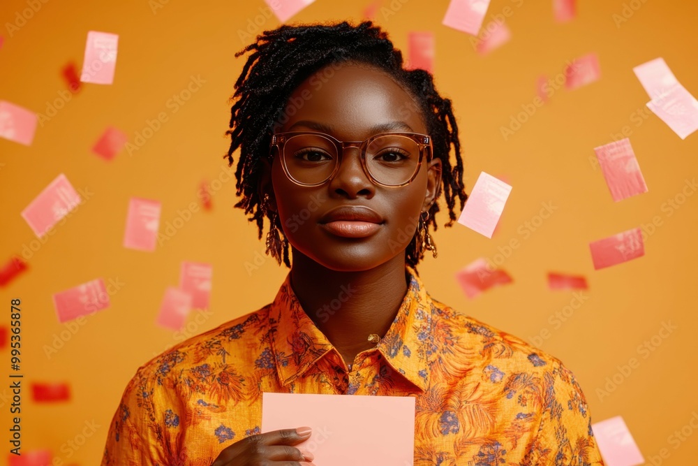Aufkleber a person standing in front of a ballot box holding a voting card with a determined expression ready 