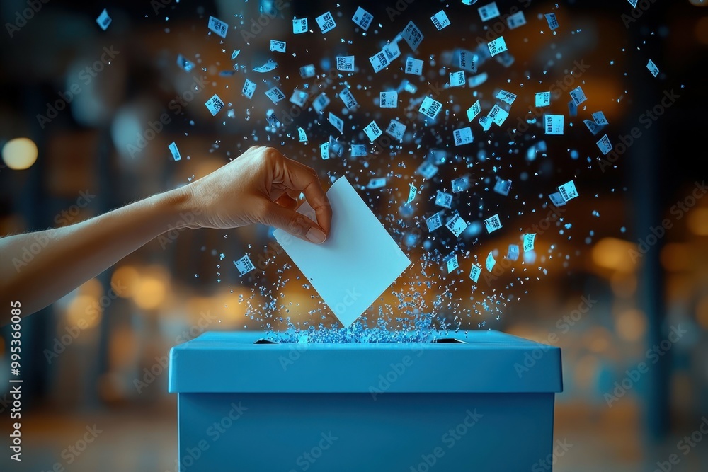 Aufkleber a stylized image of a hand casting a vote with a burst of color in the background symbolizing the vi