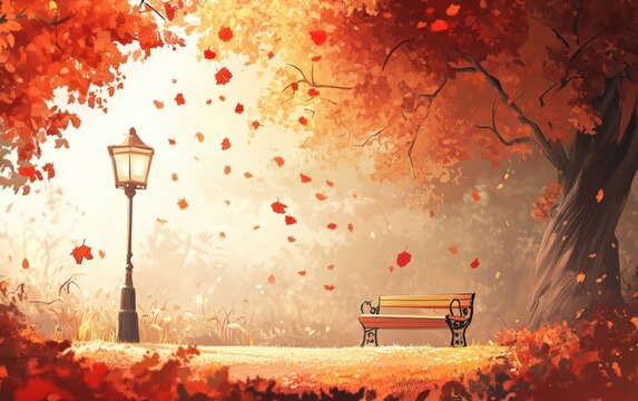 Autumn. Banch in the park in autumn. 