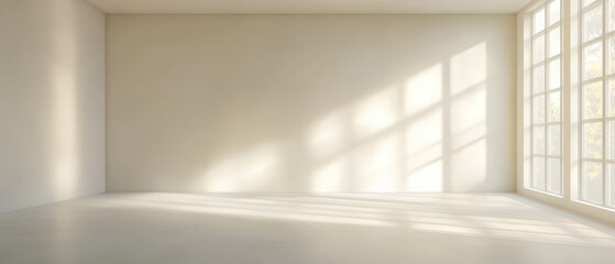 Obraz premium A large, empty room with a window and a white wall