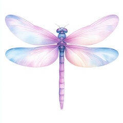 A colorful dragonfly with blue, pink and purple wings