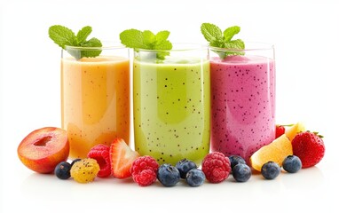 Colored smoothie isolated on white background. Coctails. 