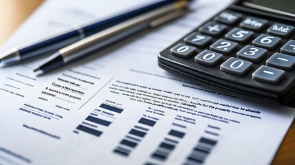 Calculator, Pen, and Business Documents on a Wooden Desk