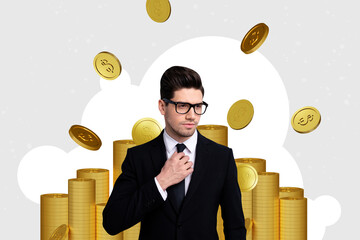 Photo collage trend artwork composite sketch image of silhouette young rich business man money...