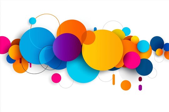 Colorful background with many different colored circles. Some of the circles are blue, some are red, and some are yellow. graphics design in a white background