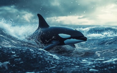 Ocean. Whale, dolphin in the ocean. Ocean landscape.